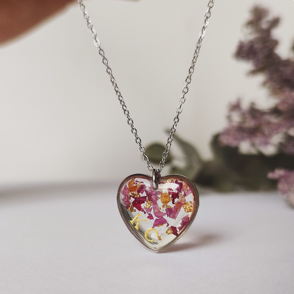 Naszyjnik serce z drobinkami róży - obrazek 2