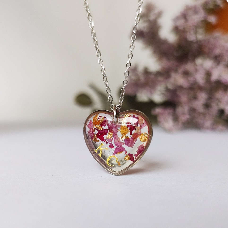 Naszyjnik serce z drobinkami róży - obrazek 3