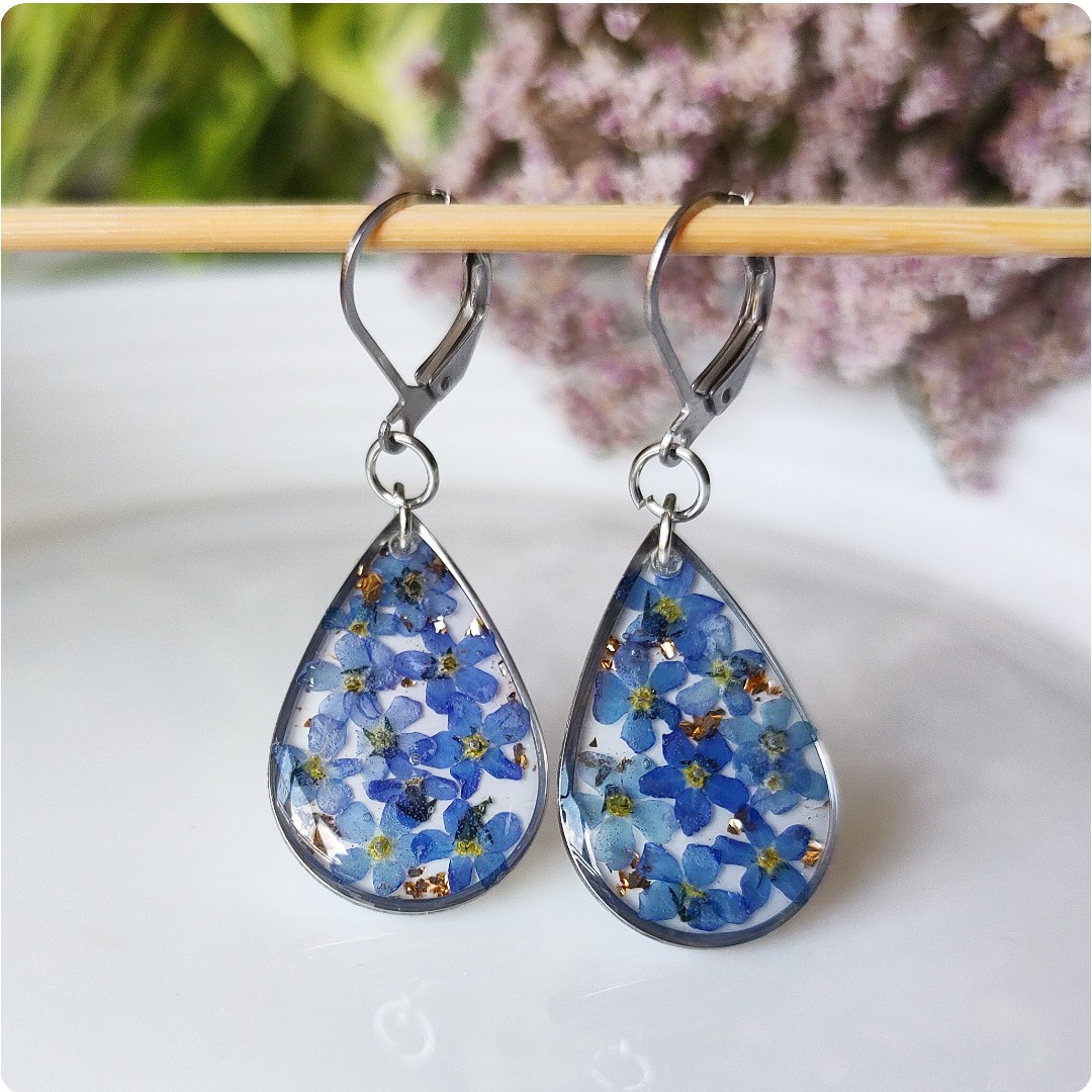 Kolczyki łezki z niezapominajkami - obrazek 4