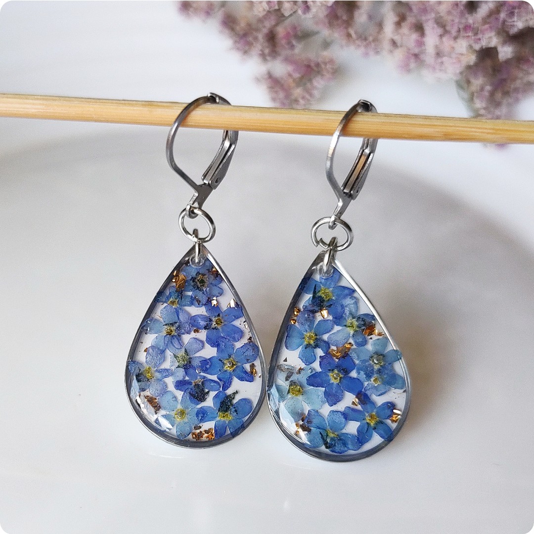 Kolczyki łezki z niezapominajkami - obrazek 5