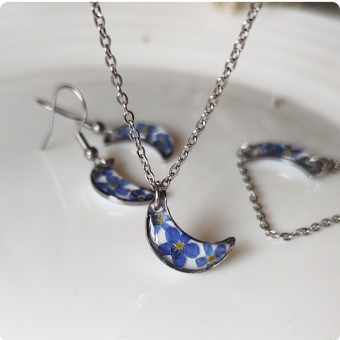 Komplet biżuterii księżyce z niezapominajkami - obrazek 5