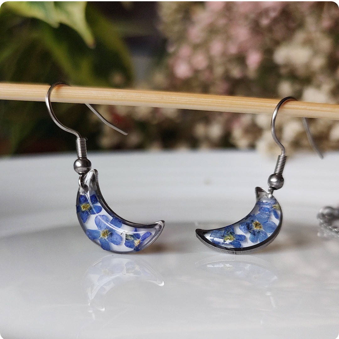 Komplet biżuterii księżyce z niezapominajkami - obrazek 6