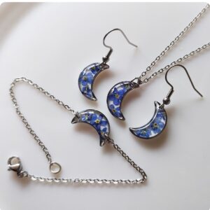 Komplet biżuterii księżyce z niezapominajkami