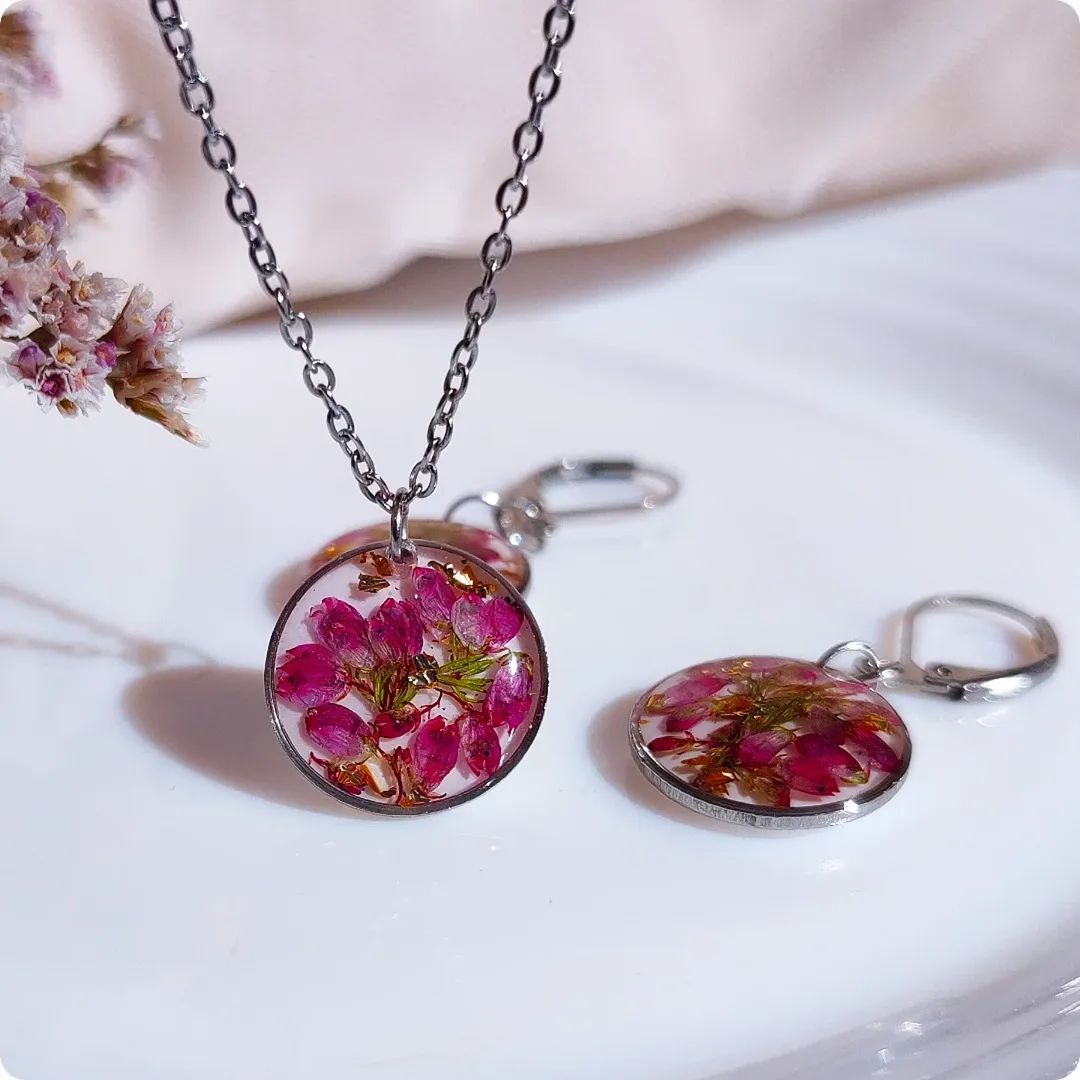 Komplet biżuterii z wrzosami