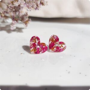 Kolczyki sztyfty z wrzosami i płatkami złota