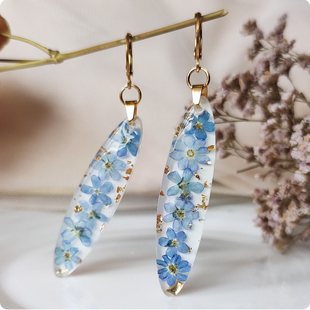 Długie kolczyki z niezapominajkami - obrazek 3