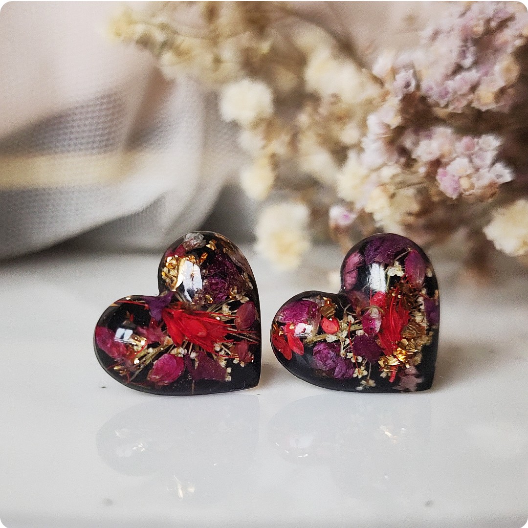 Kolczyki serca z czerwonymi kwiatami - obrazek 5