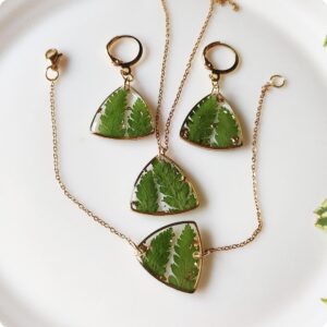 Duży komplet biżuterii z paprocią