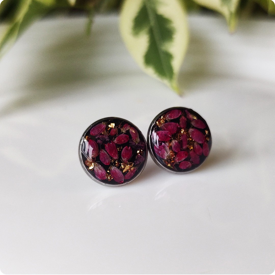 Kolczyki sztyfty z wrzosami - obrazek 2